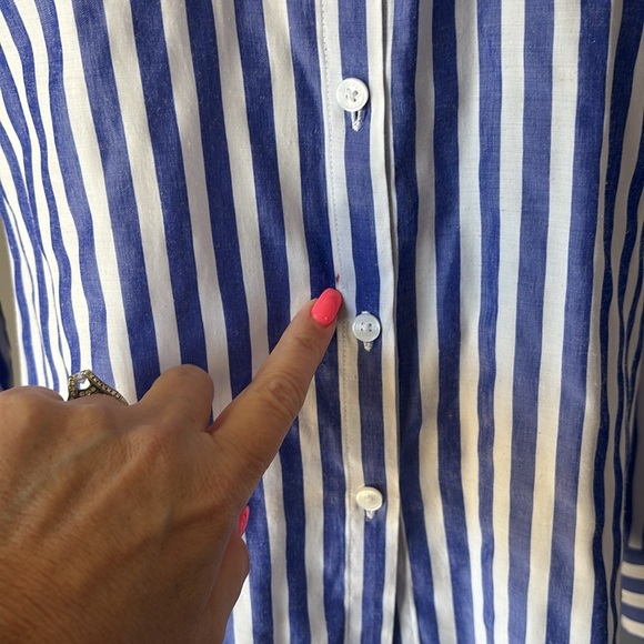 Express women’s blue and White Striped Button-Up Shirt 2 pockets tab sleeves S - Picture 4 of 14